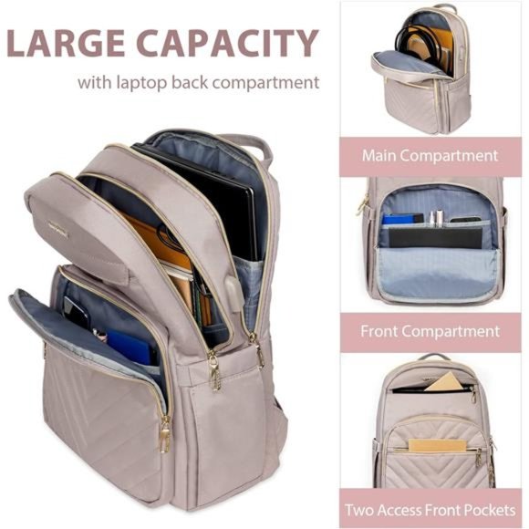 15.6 Inch Laptop Backpack for Women Work Bag Fashion with USB Port, Waterproof - Picture 4 of 6